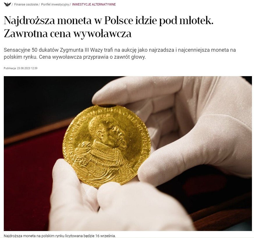 Najdroższa moneta w Polsce idzie pod młotek. Zawrotna cena wywoławcza